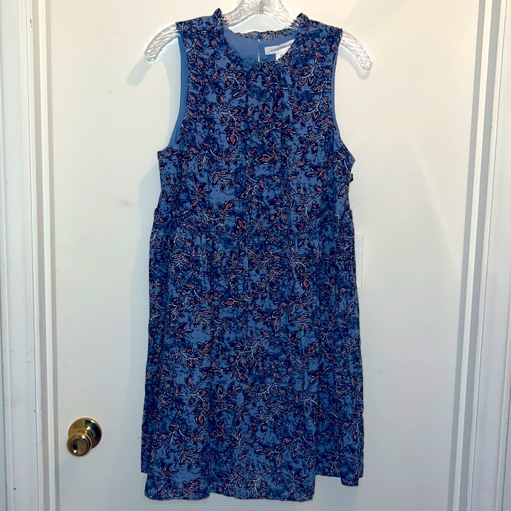 LUCKY BRAND FLORAL LEAF PATTERN SLEEVELESS DRESS